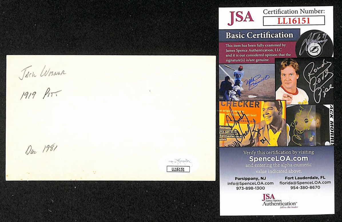 Jack Wisner Pirates Autographed/Signed 3x5 Index Card JSA BA207706