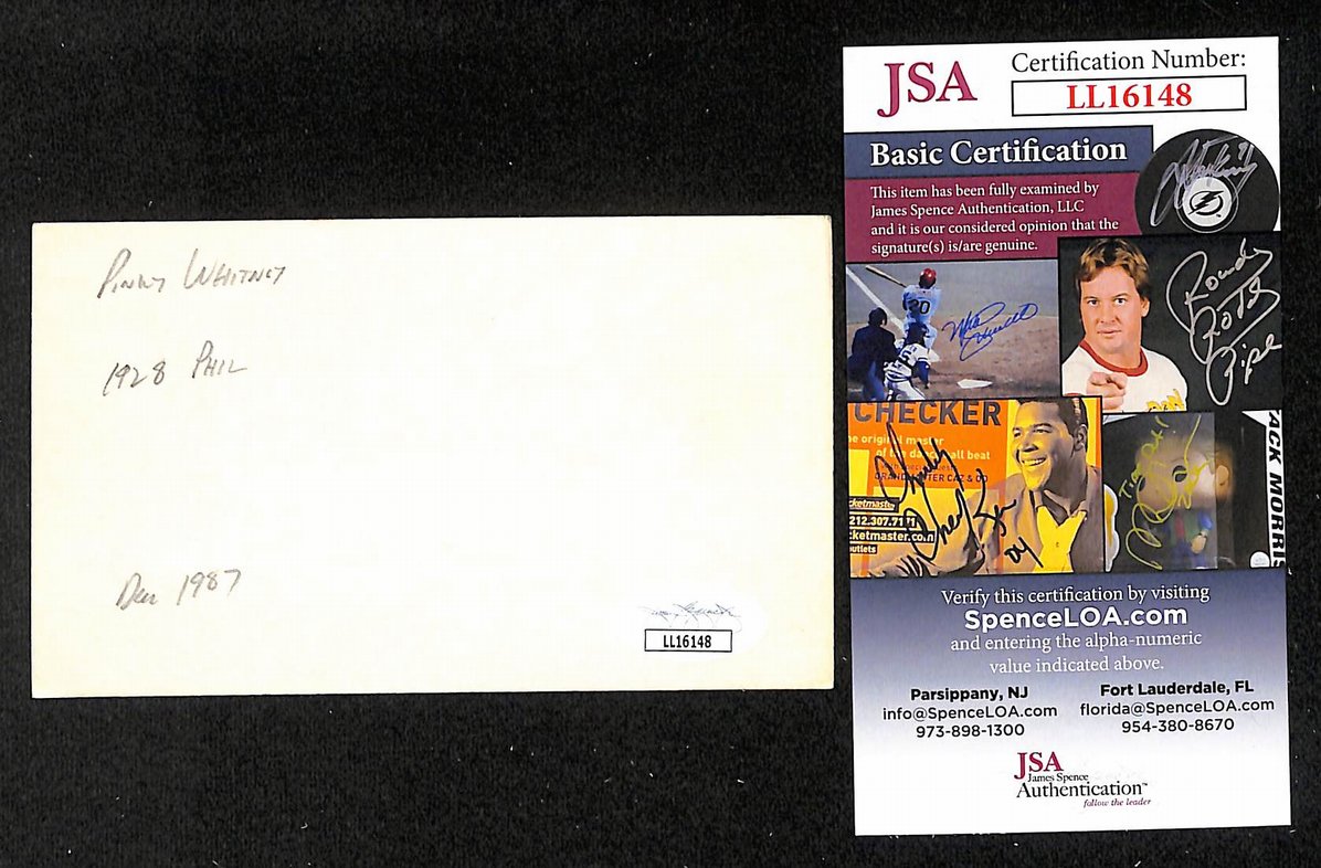Pinky Whitney Phillies Autographed/Signed 3x5 Index Card JSA BA207709