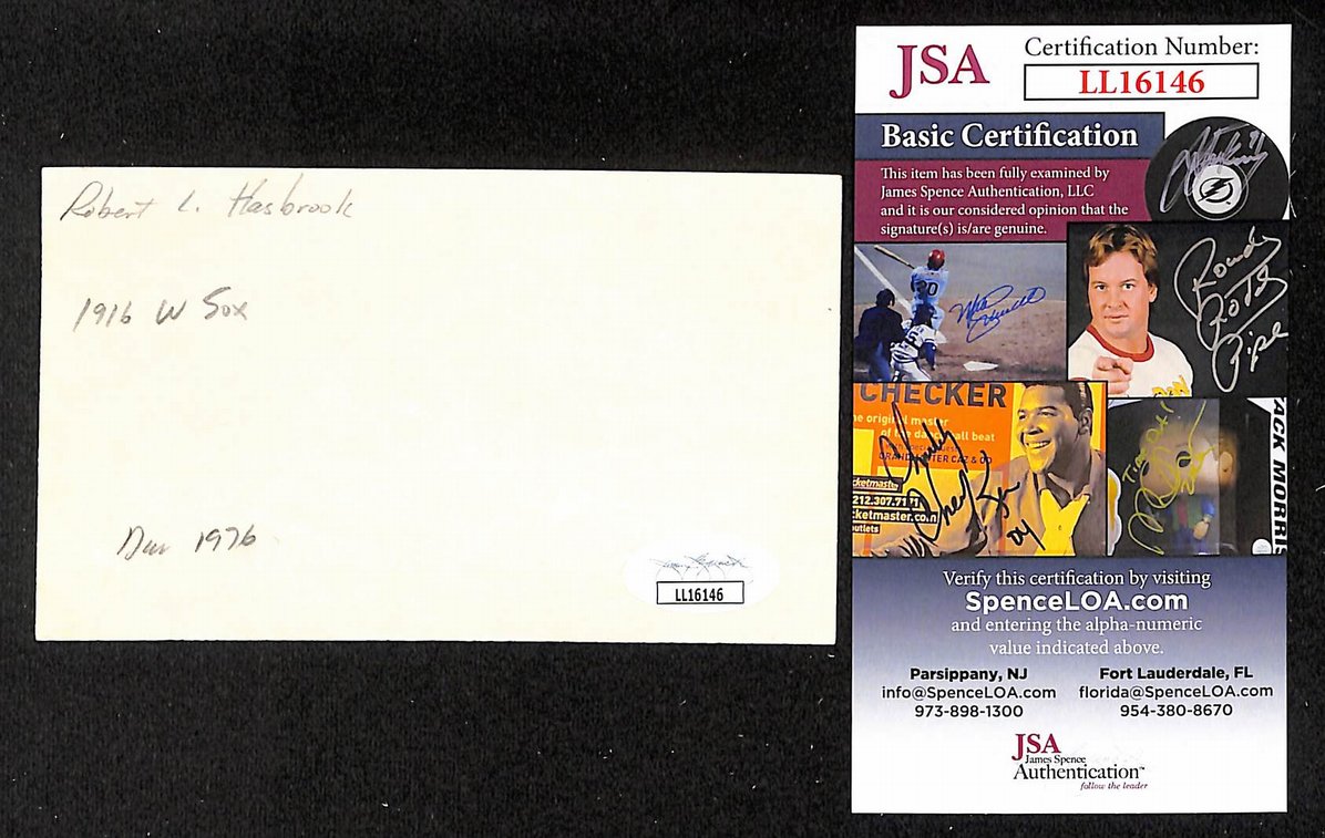 Bob "Ziggy" Hasbrook White Sox Autographed/Signed 3x5 Index Card JSA BA207711