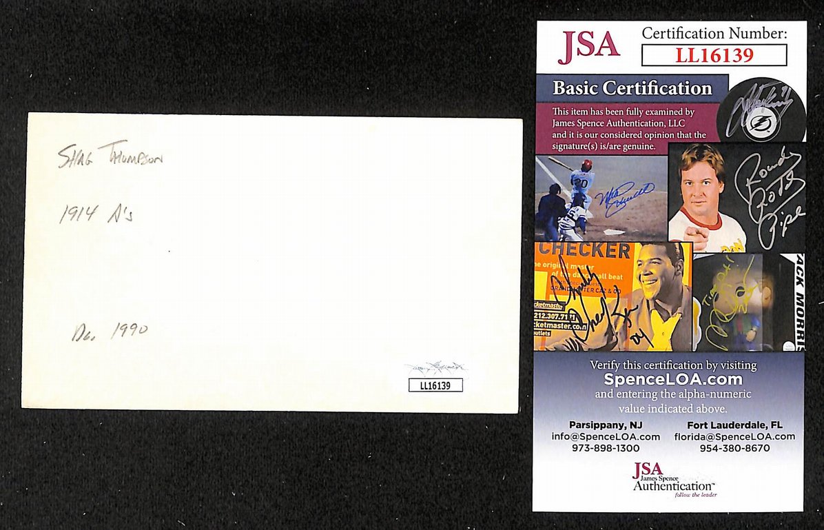 Shag Thompson Athletics Autographed/Signed 3x5 Index Card JSA BA207717