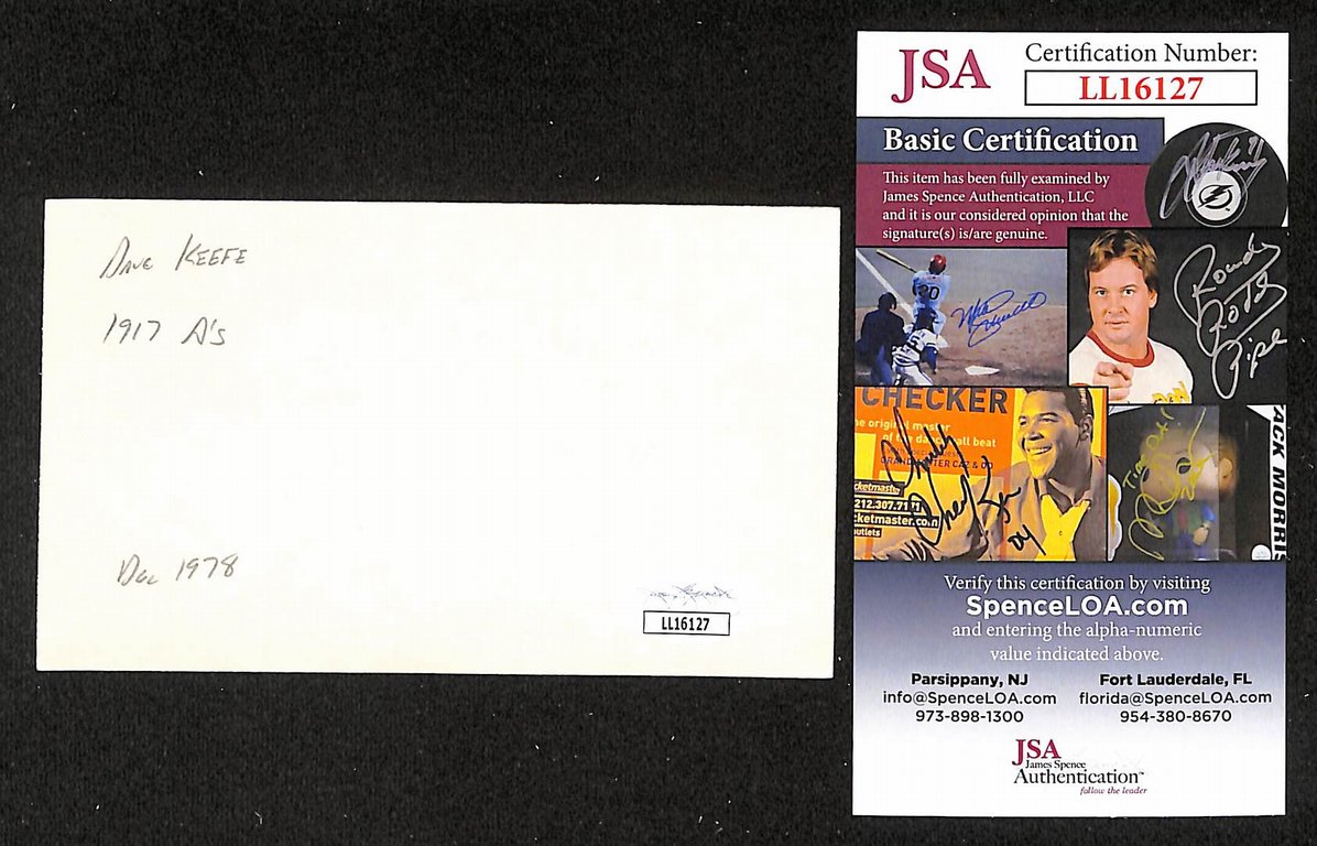 Dave Keefe Athletics Autographed/Signed 3x5 Index Card JSA BA207727
