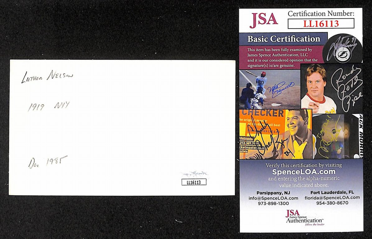 Luther Nelson Yankees Autographed/Signed 3x5 Index Card JSA BA207737