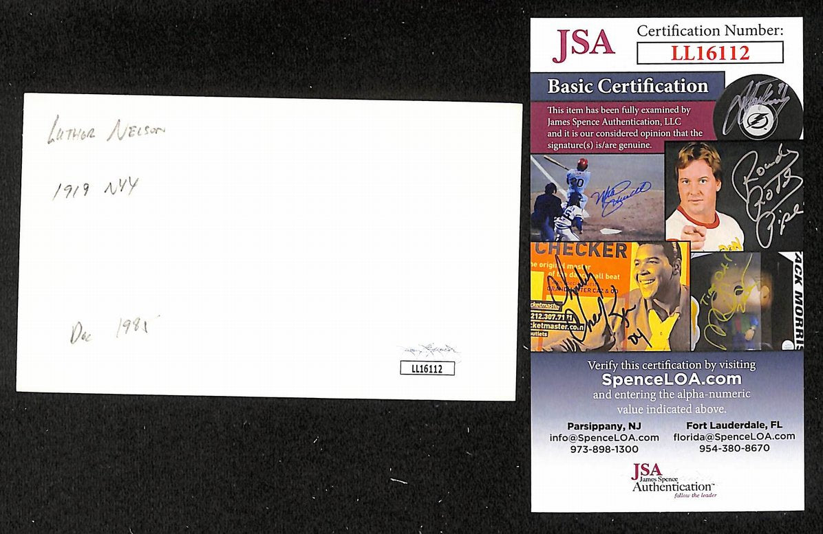 Luther Nelson Yankees Autographed/Signed 3x5 Index Card JSA BA207738