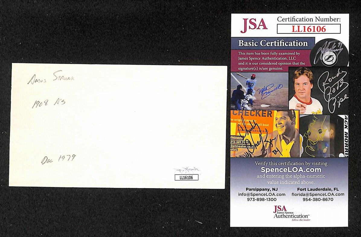 Amos Strunk Athletics Autographed/Signed 3x5 Index Card JSA BA207744