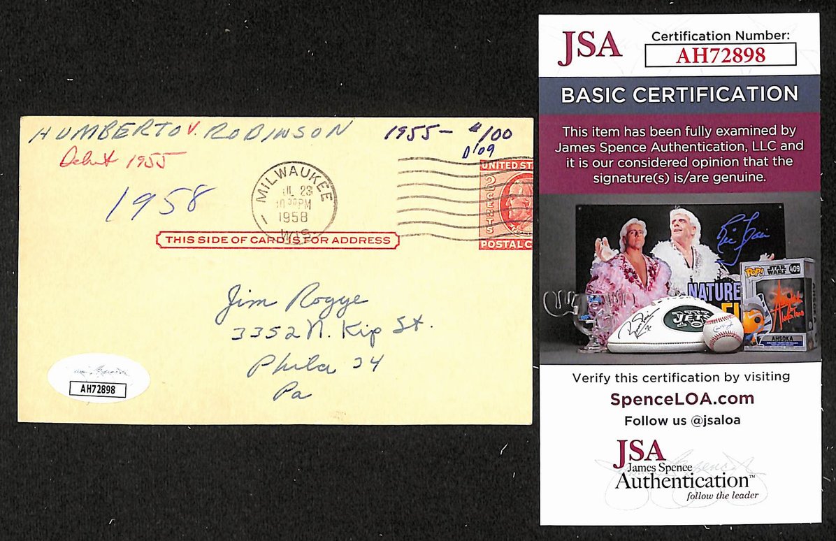 Humberto Robinson Braves Autographed/Signed 3x5 GPC Postcard JSA BA205785