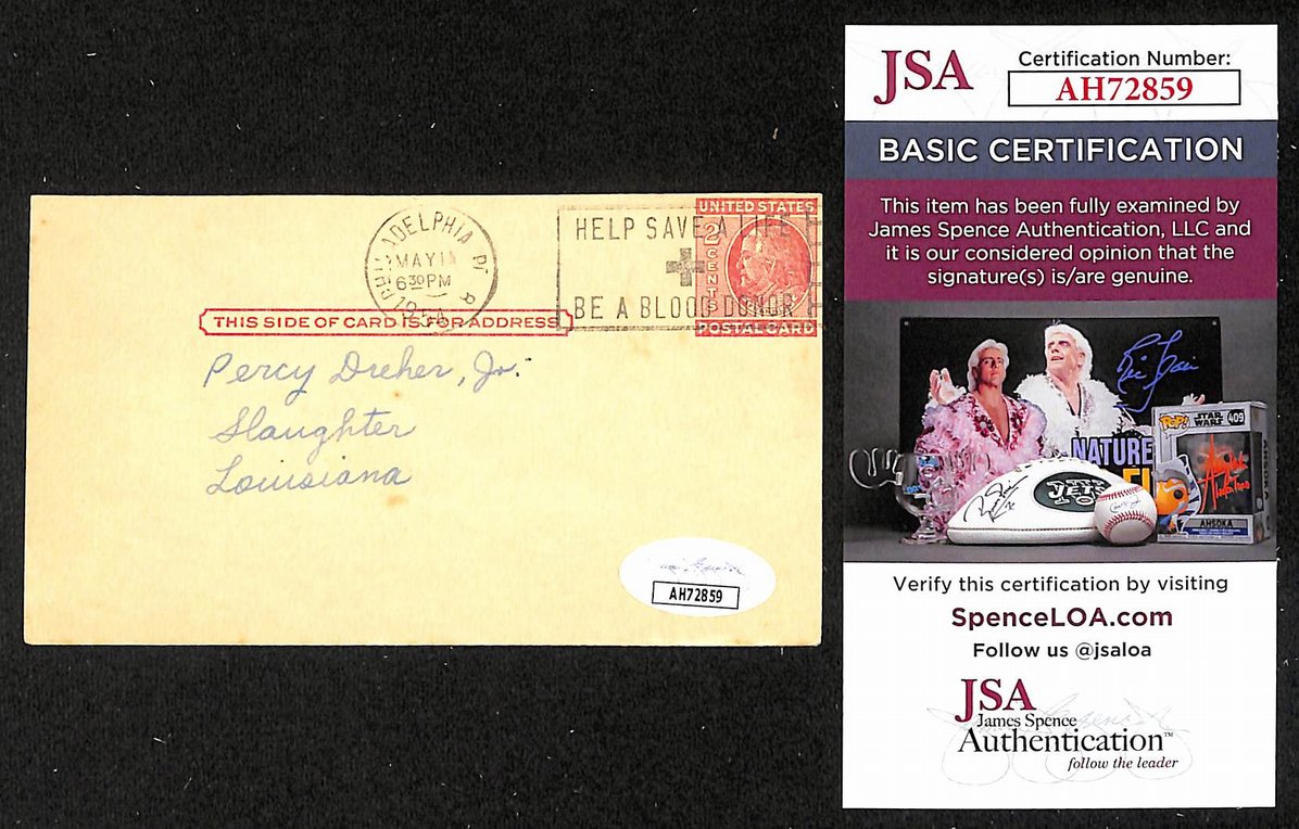 Bobby Morgan Cubs Autographed/Signed 3x5 GPC Postcard JSA BA205800