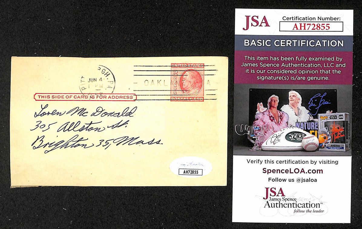 Mike Sandlock Phillies Autographed/Signed 3x5 GPC Postcard JSA BA205802