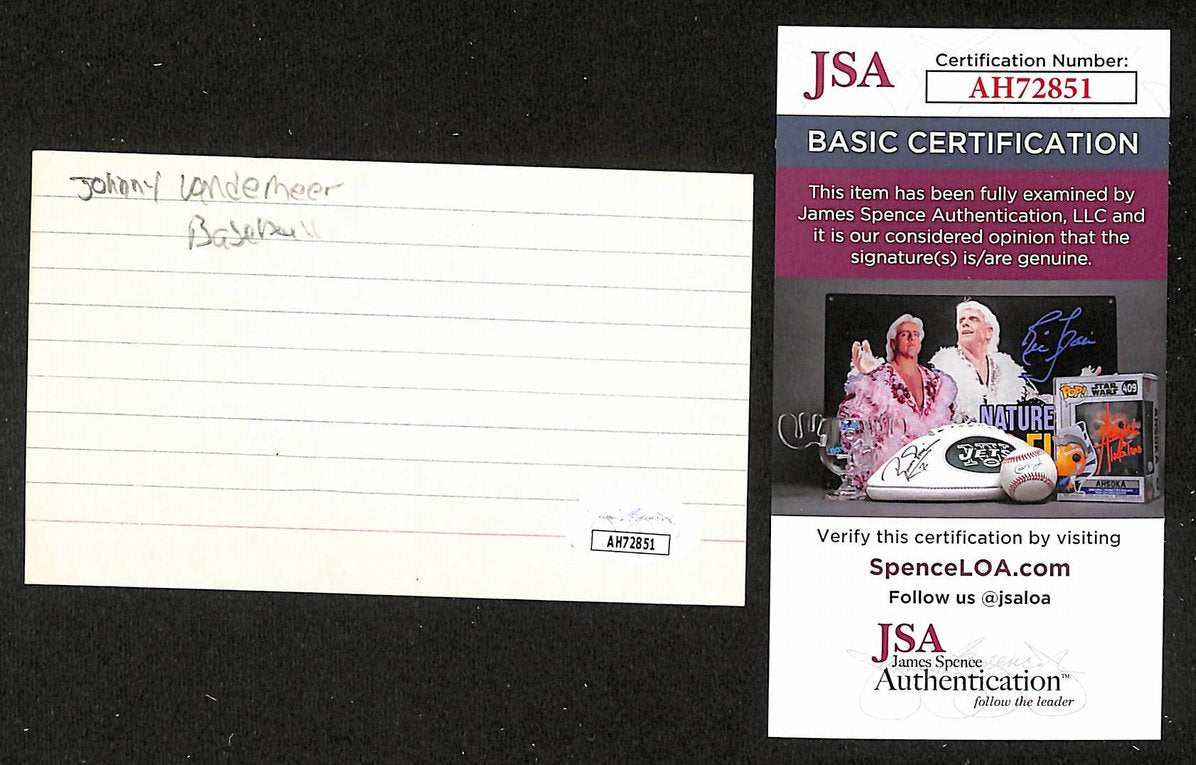 Johnny Vander Meer Reds Autographed/Signed 3x5 Index Card JSA BA205803