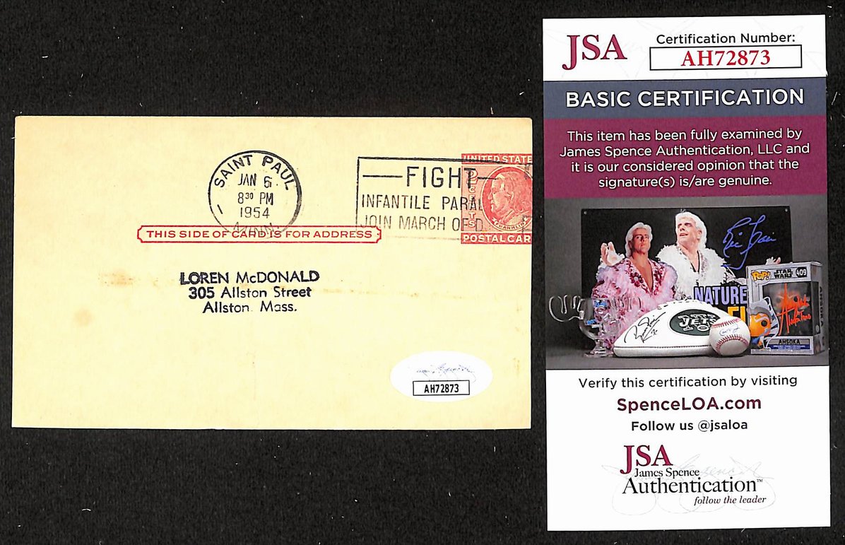 Howie Schultz Dodgers Autographed/Signed 3x5 GPC Postcard JSA BA205808