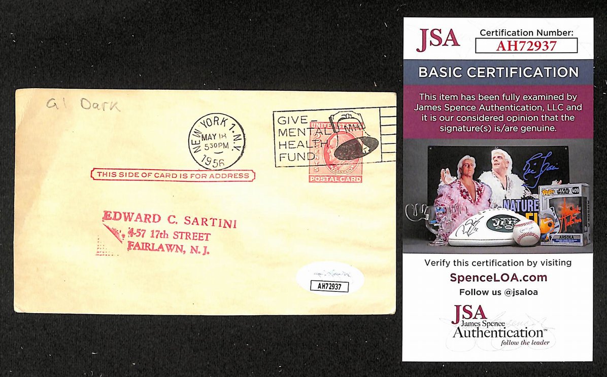 Al Dark Phillies Autographed/Signed 4x6 GPC Postcard JSA BA208306