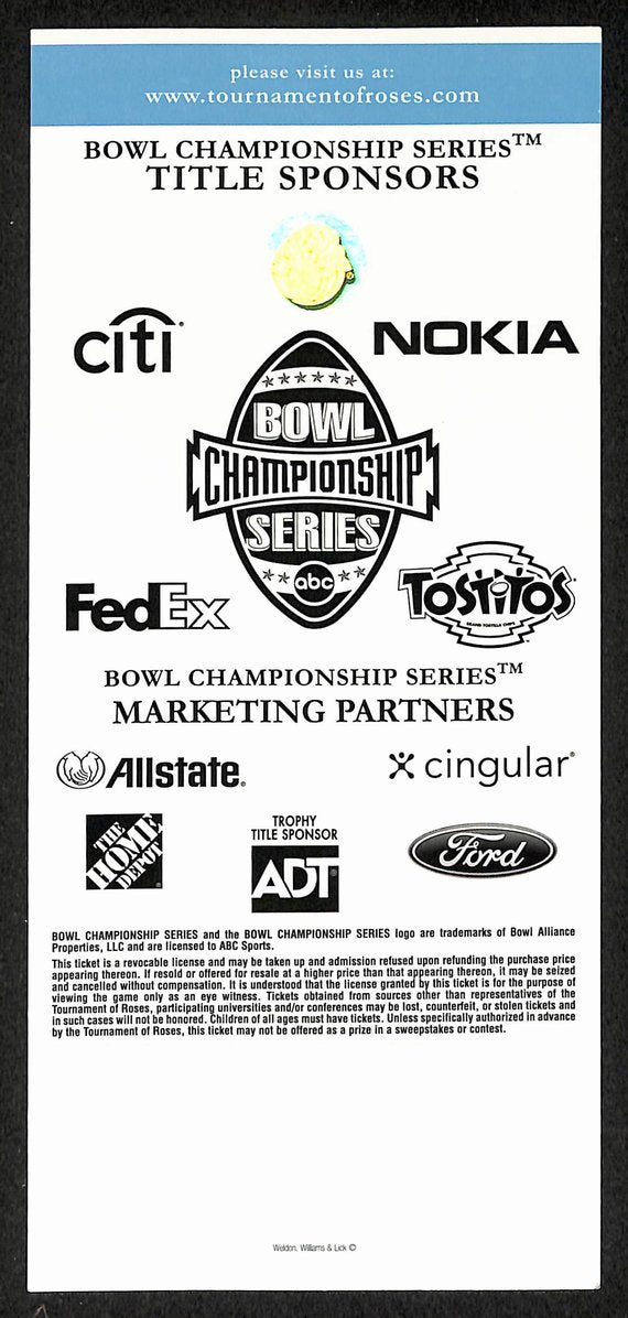 2005 2006 Rose Bowl Full Ticket USC vs Texas Natl Champions Vince Young - 173