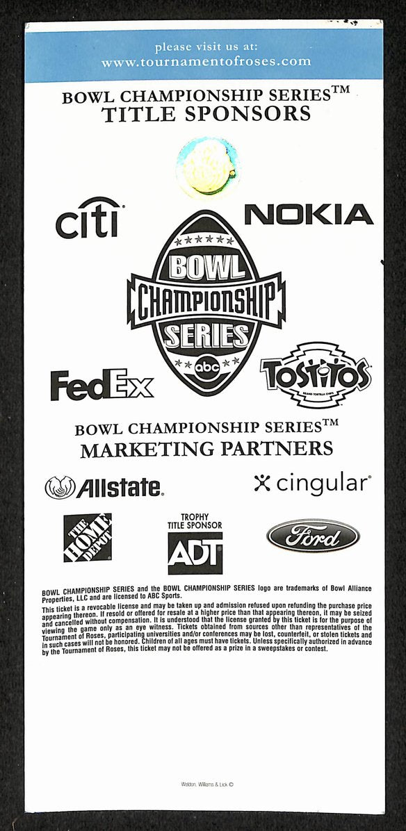 2005 2006 Rose Bowl Full Ticket USC vs Texas Natl Champions Vince Young - 176