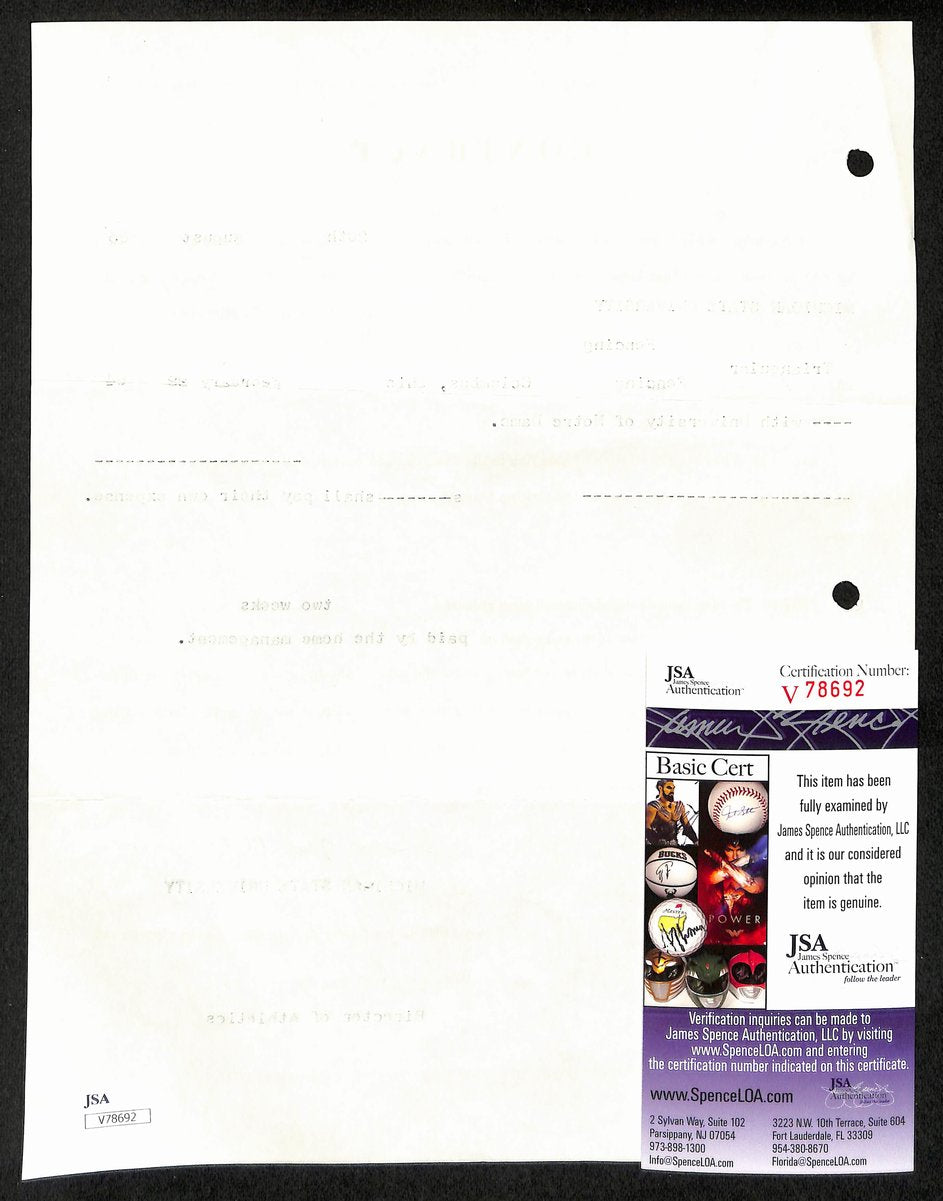 Biggie Munn HOF Michigan State Head Coach Signed/Auto Contract JSA BA199642