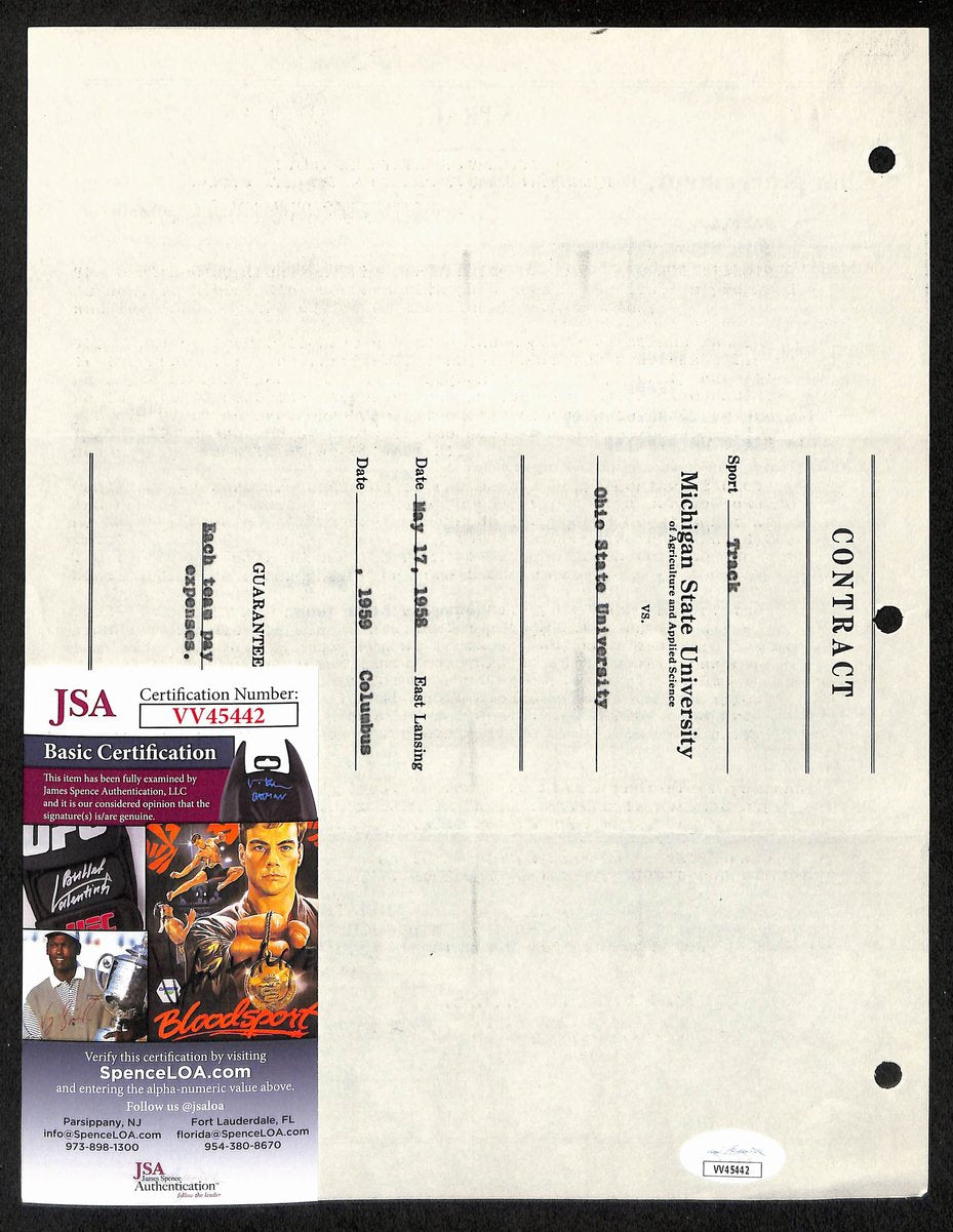 Biggie Munn HOF Michigan State Head Coach Signed/Auto Contract JSA BA199646