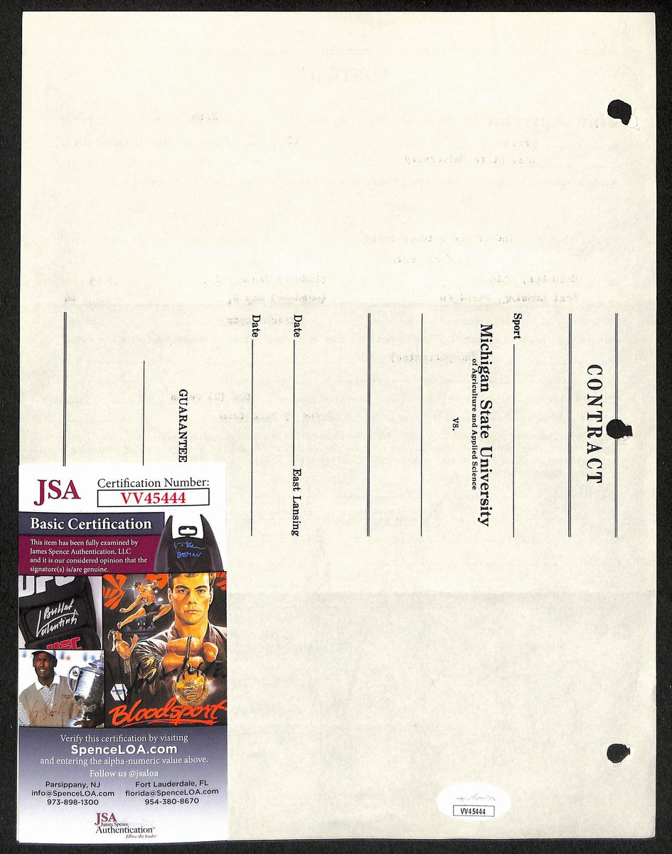 Biggie Munn HOF Michigan State Head Coach Signed/Auto Contract JSA BA199648
