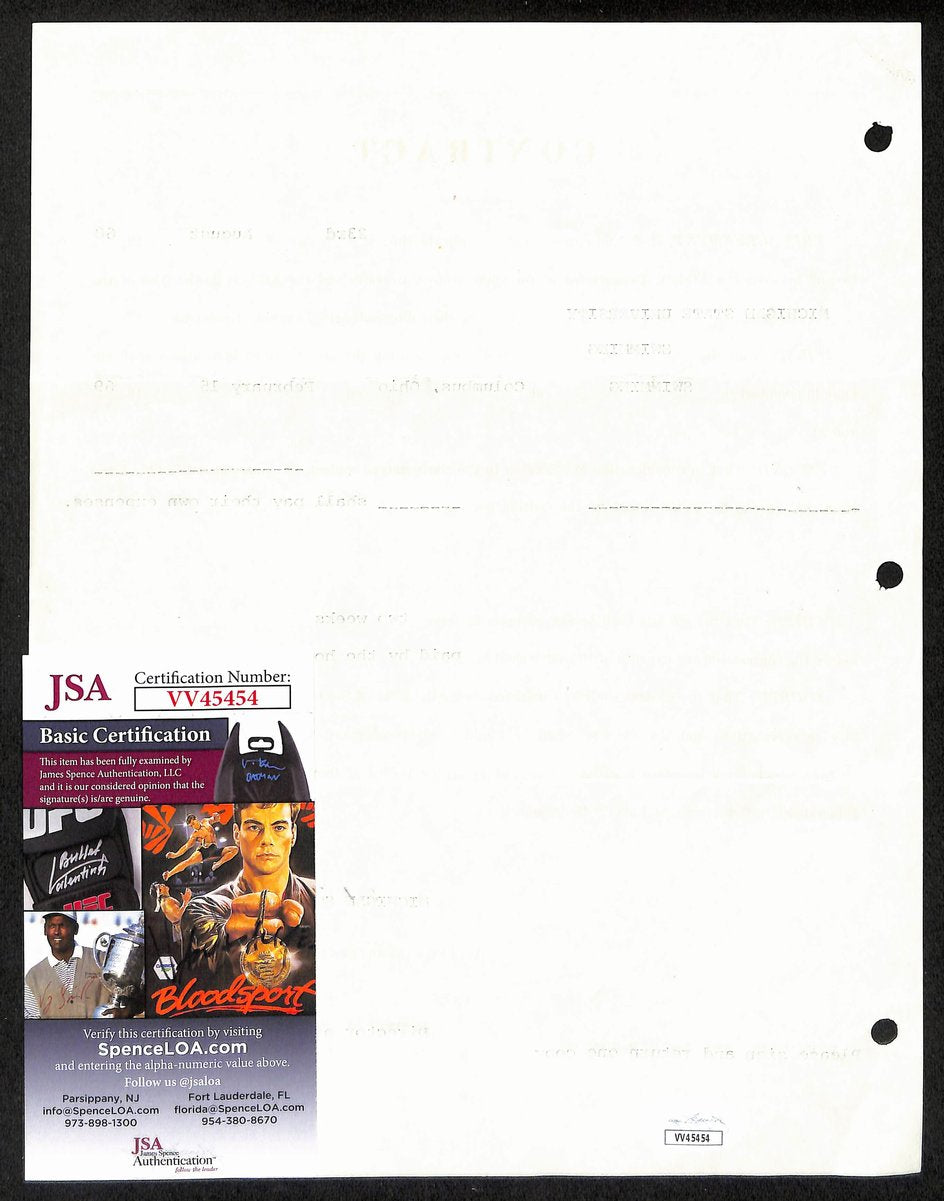Biggie Munn HOF Michigan State Head Coach Signed/Auto Contract JSA BA199658