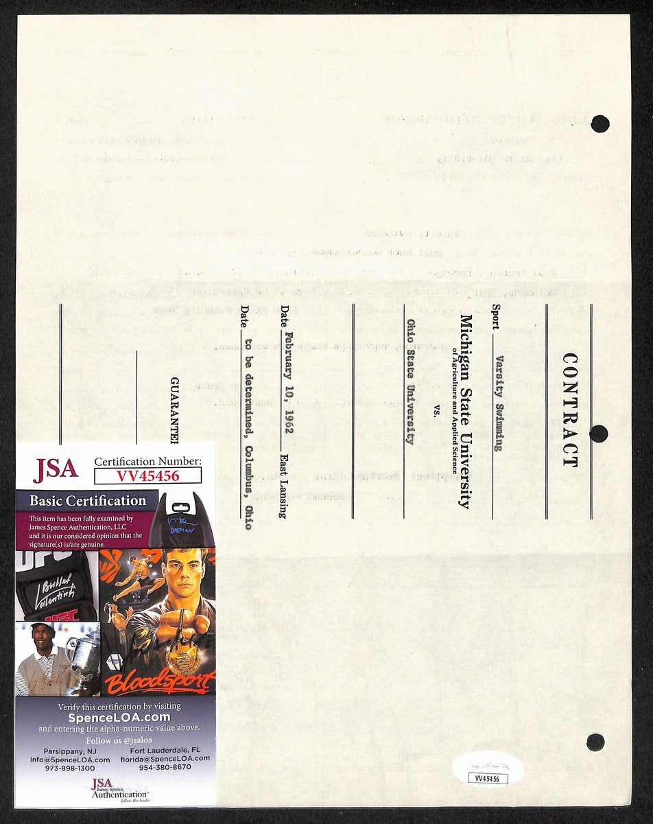Biggie Munn HOF Michigan State Head Coach Signed/Auto Contract JSA BA199660
