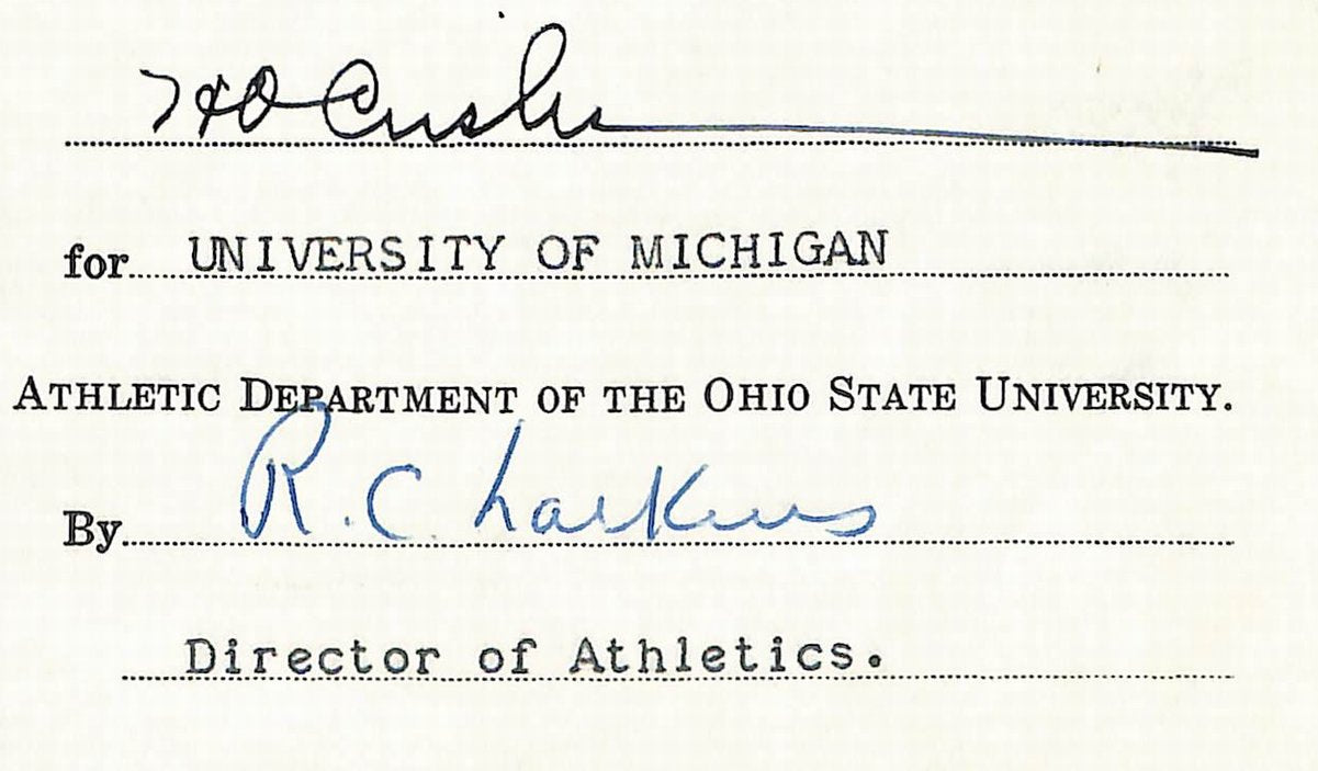 Fritz Crisler HOF Michigan Head Coach Signed/Auto Contract PSA BA199011