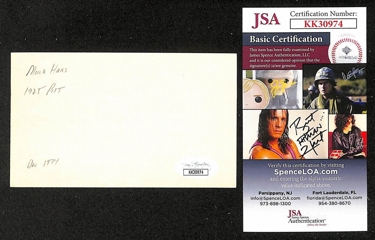 Mule Haas Pirates Autographed/Signed 3x5 Index Card JSA BA208382