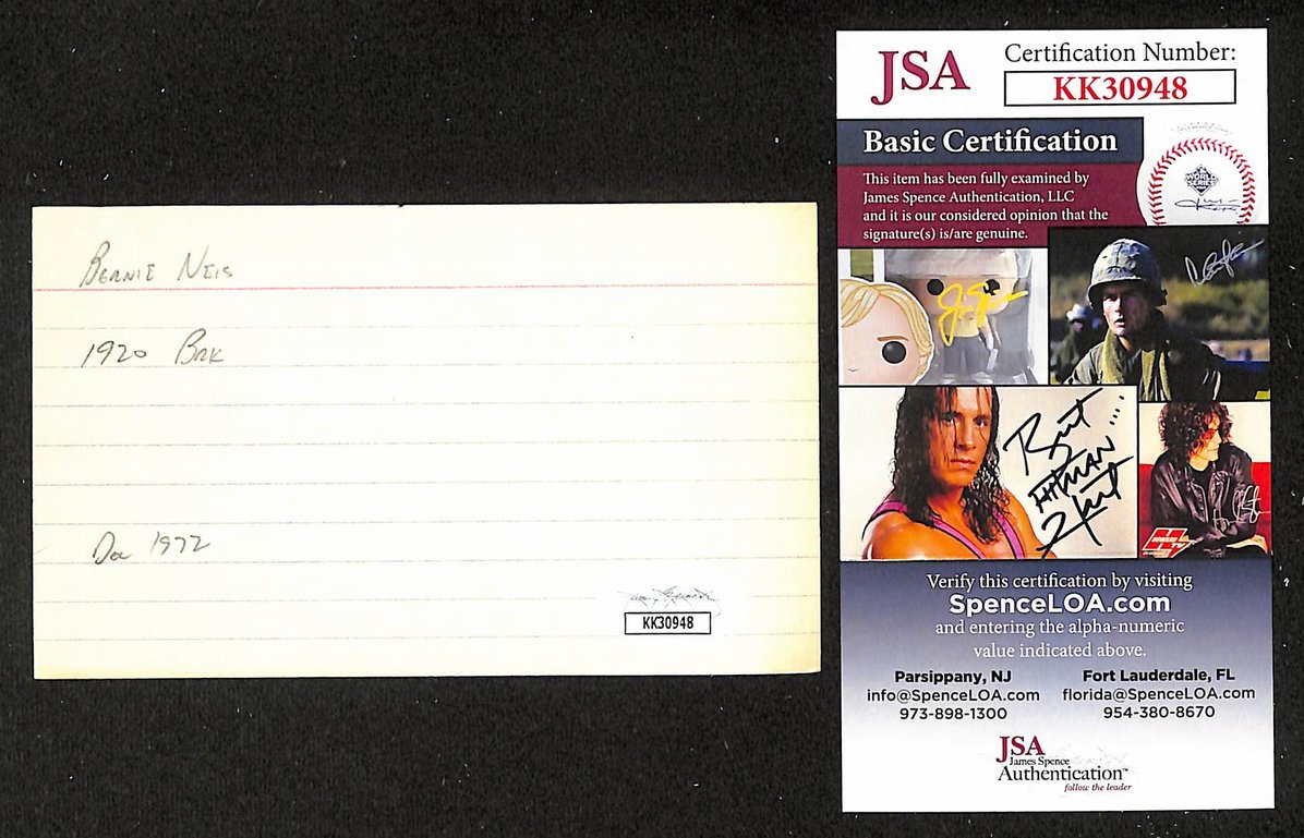 Bernie Neis Braves Autographed/Signed 3x5 Index Card JSA BA208386