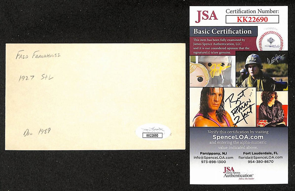 Fred Frankhouse Braves Autographed/Signed 3x5 Index Card JSA BA208404
