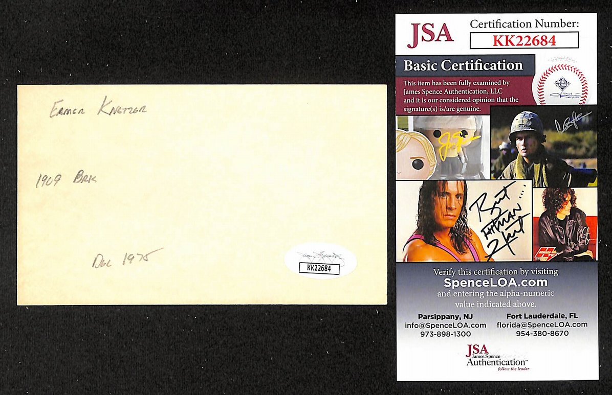 Elmer Knetzer Dodgers Autographed/Signed 3x5 Index Card JSA BA208409