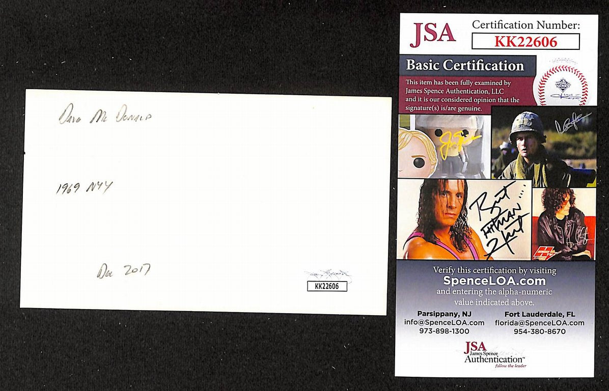 Dave McDonald Yankees Autographed/Signed 3x5 Index Card JSA BA208430