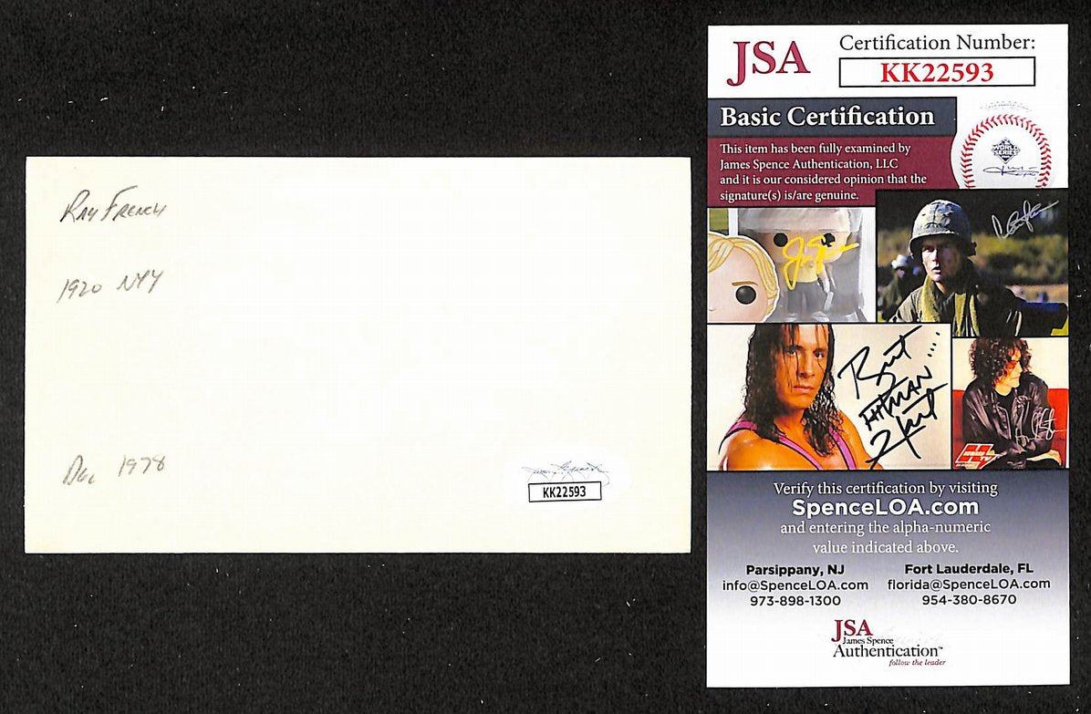Ray French Yankees Autographed/Signed 3x5 Index Card JSA BA208435