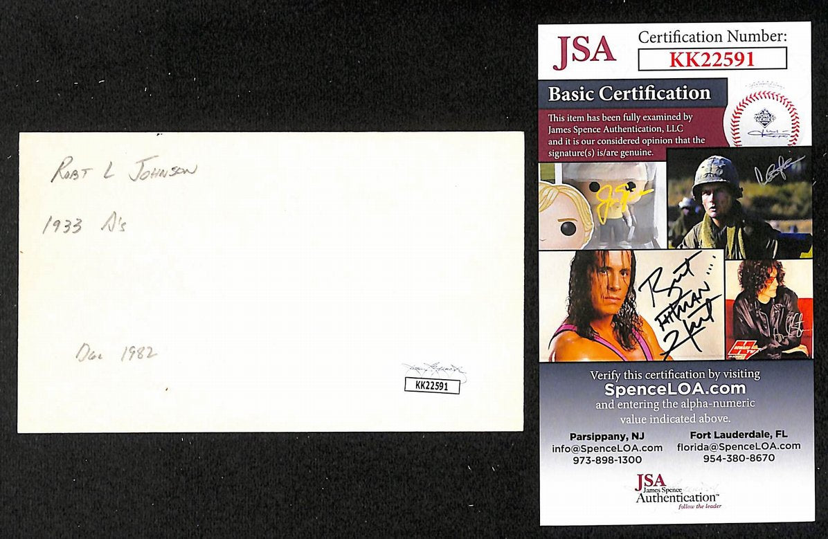 Bob Johnson Athletics Autographed/Signed 3x5 Index Card JSA BA208436