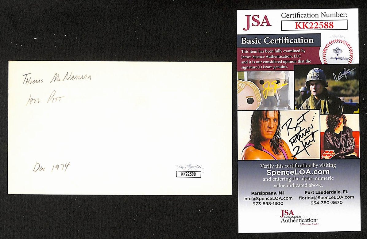 Tom McNamara Pirates Autographed/Signed 3x5 Index Card JSA BA208437