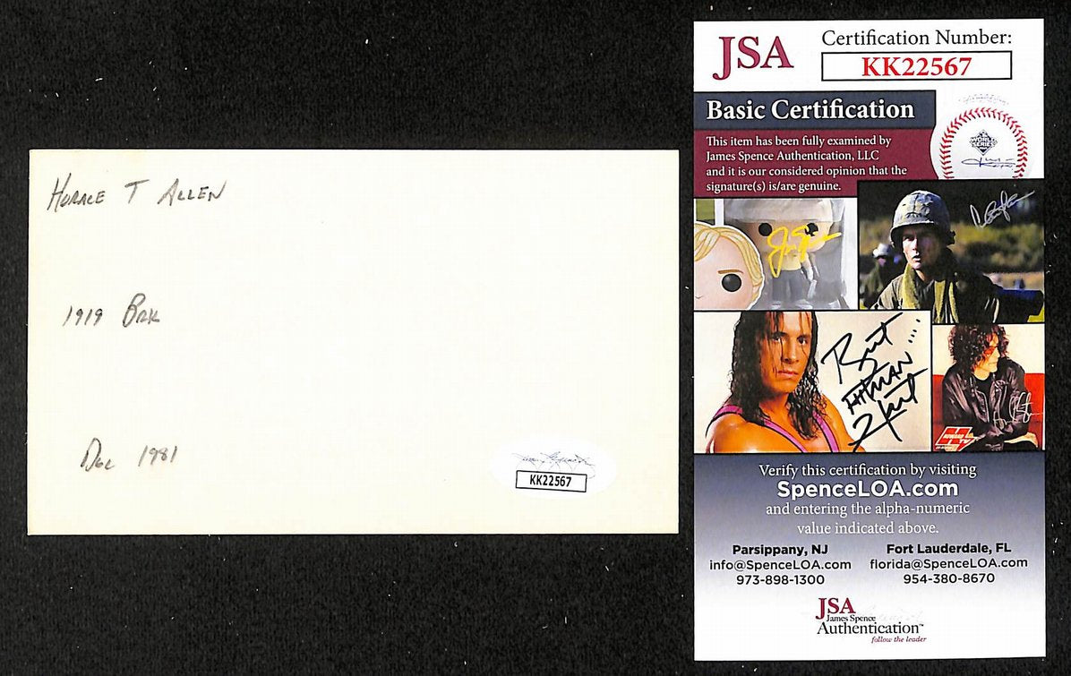 Pug Allen Dodgers Autographed/Signed 3x5 Index Card JSA BA208444