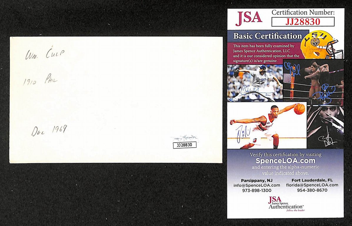 Bill Culp Phillies Autographed/Signed 3x5 Index Card JSA BA208465