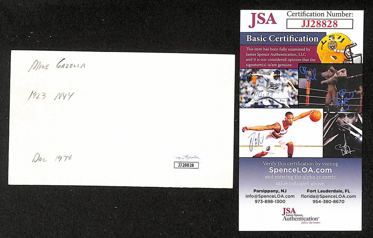 Mike Gazella Yankees Autographed/Signed 3x5 Index Card JSA BA208467