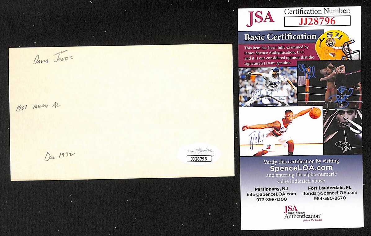 David Davy Jones Tigers Autographed/Signed 3x5 Index Card JSA BA208473