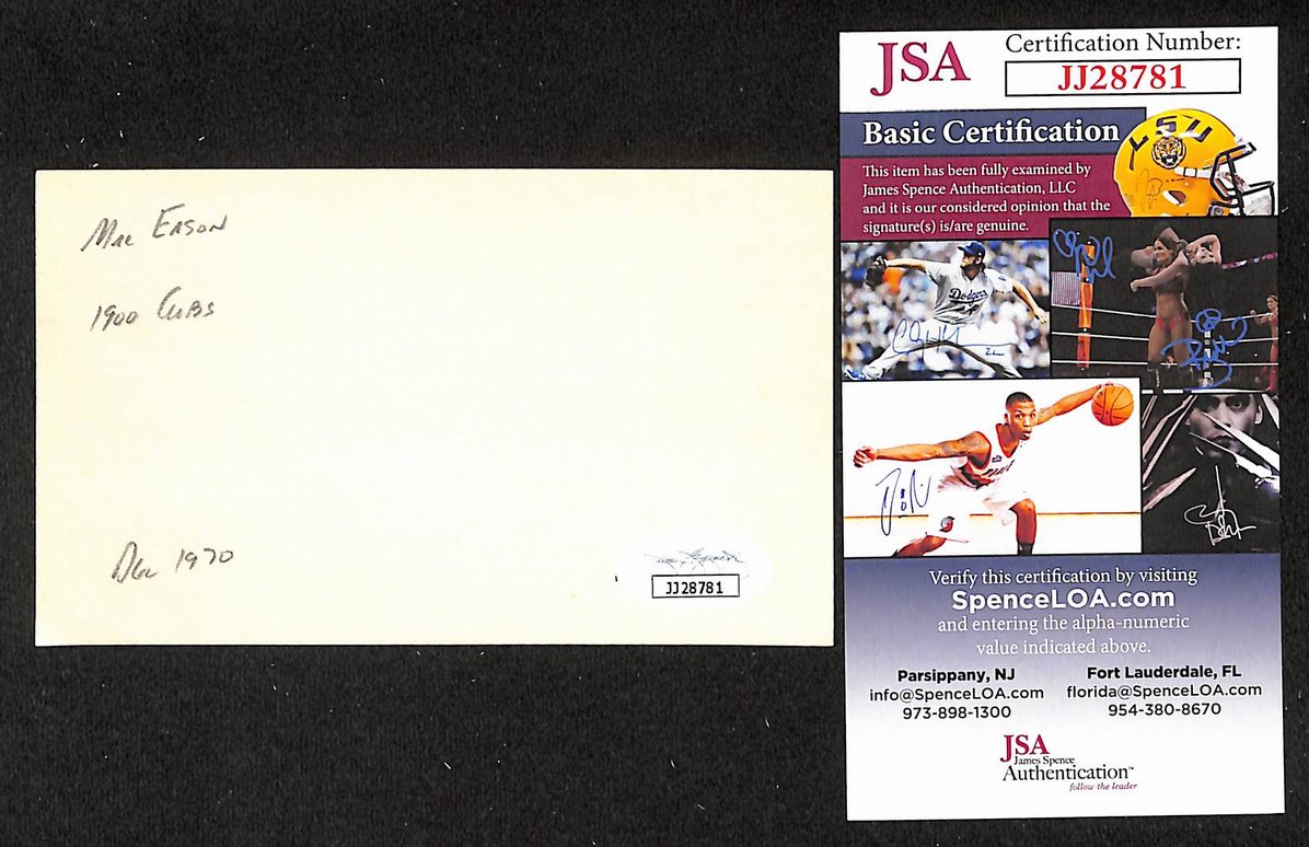 Mal Eason Tigers Autographed/Signed 3x5 Index Card JSA BA208476