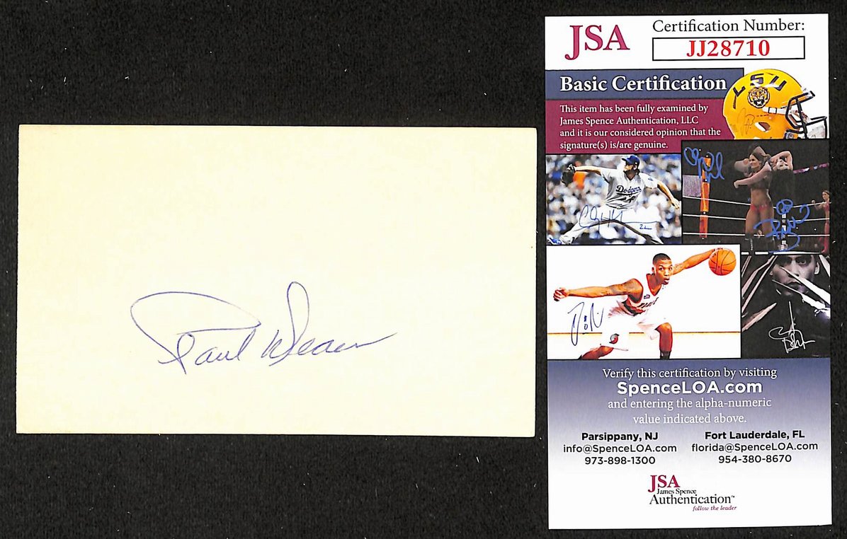 Paul Dean Cardinals Autographed/Signed 3x5 Index Card JSA BA208499