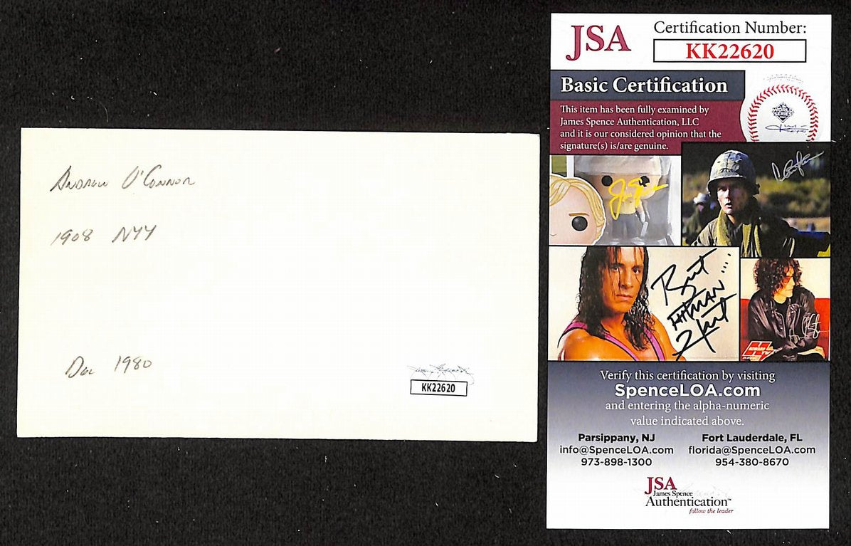 Andrew O'Connor Yankees Autographed/Signed 3x5 Index Card JSA BA207875
