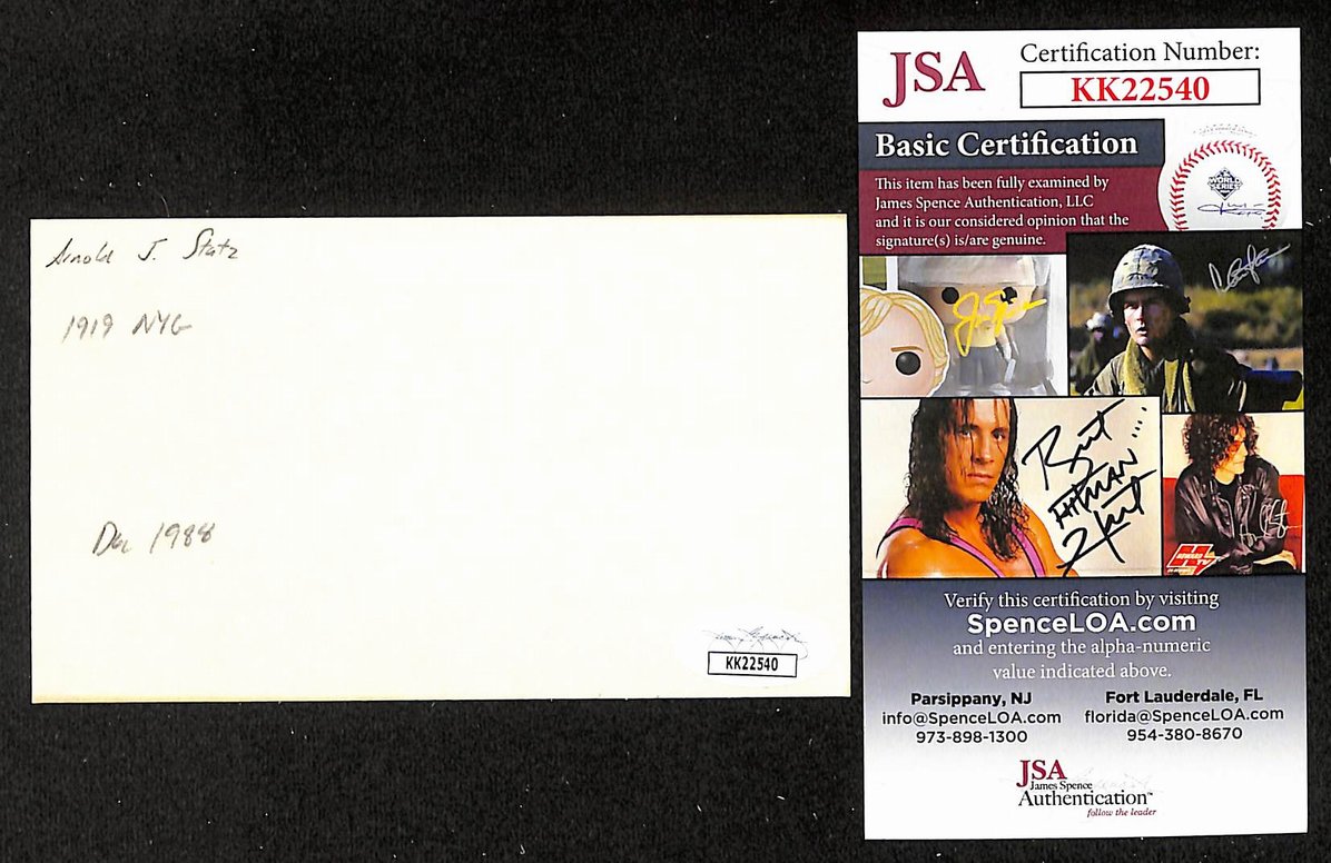 Jigger Statz Red Sox Autographed/Signed 3x5 Index Card JSA BA207885