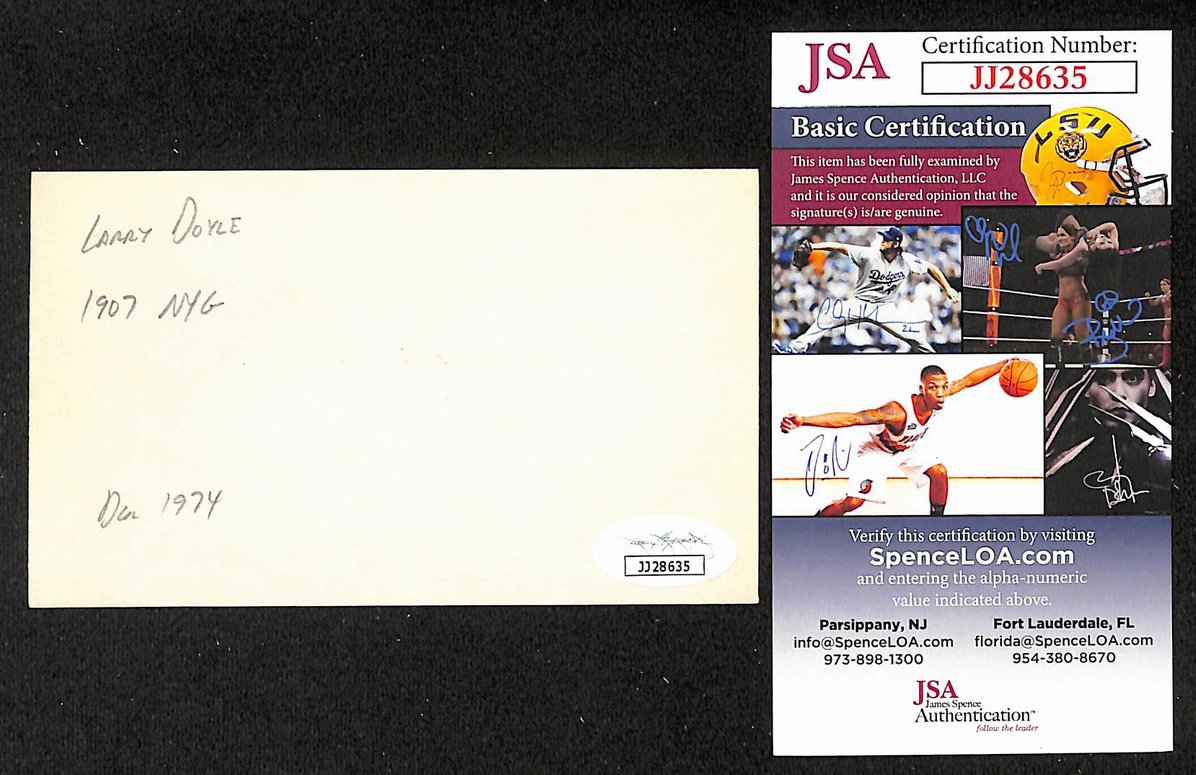 Larry Doyle Giants Autographed/Signed 3x5 Index Card JSA BA208507