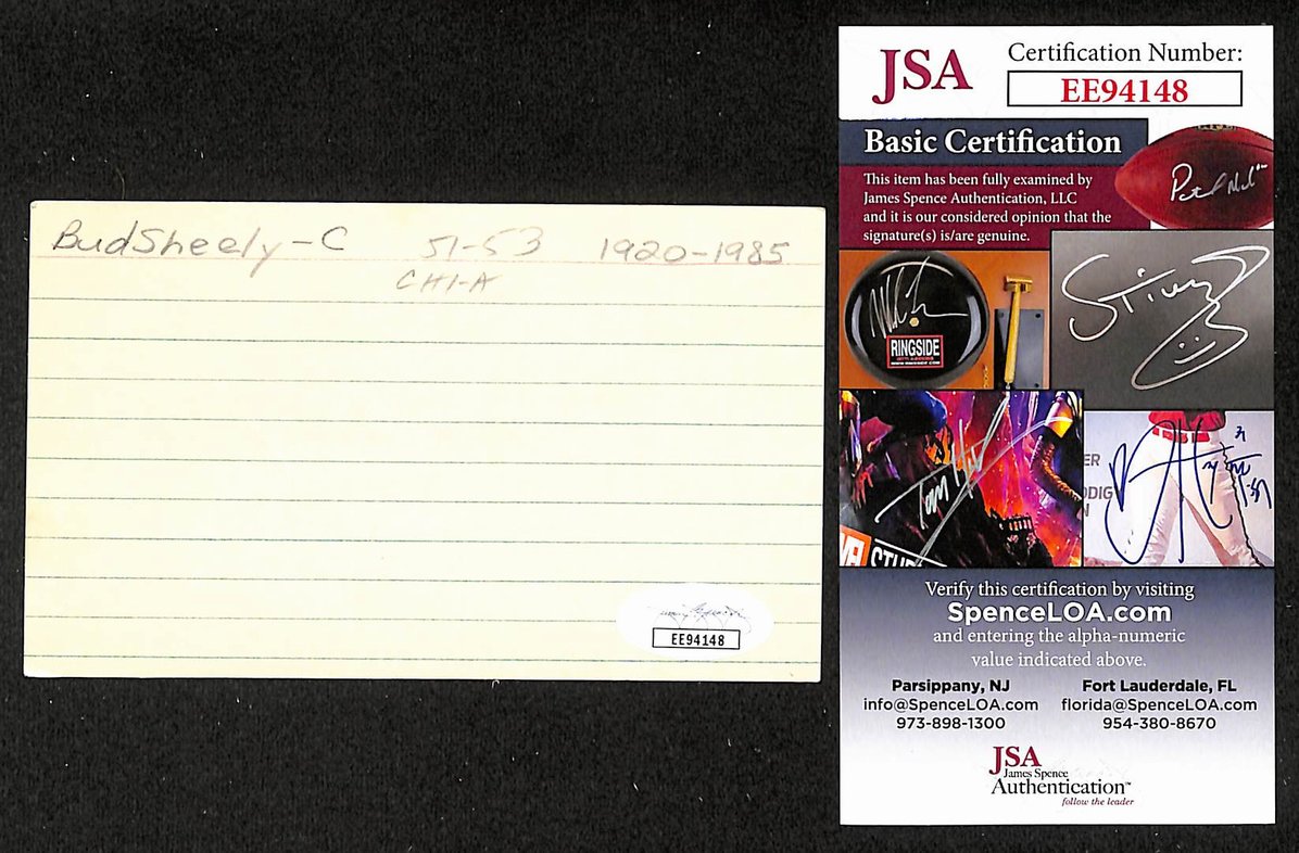 Bud Sheely White Sox Autographed/Signed 3x5 Index Card JSA BA208537