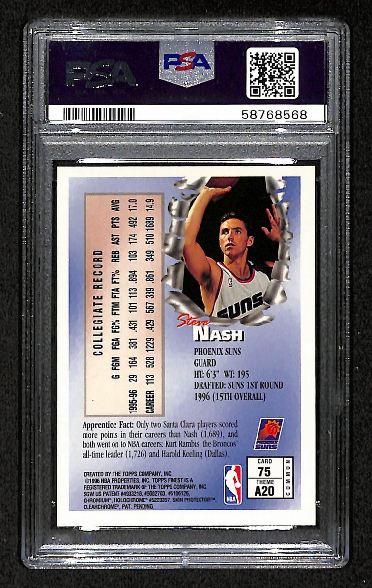 Steve Nash Phoenix Suns HOF 1996 Finest w/ Coating #75 PSA 8 BA204978