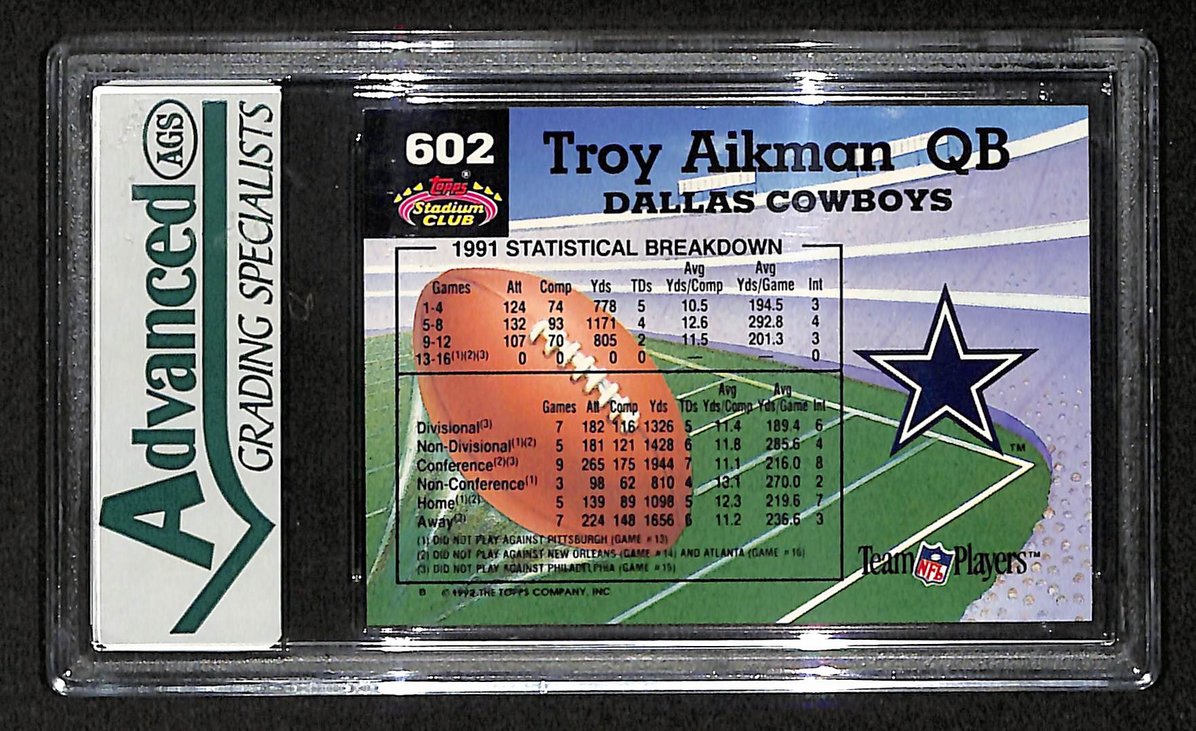 Troy Aikman Cowboys 1992 Stadium Club Members Choice #602 AGS 10 BA205005