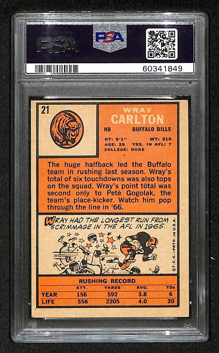Wray Carlton 1966 Topps #21 Buffalo Bills PSA 6 207566