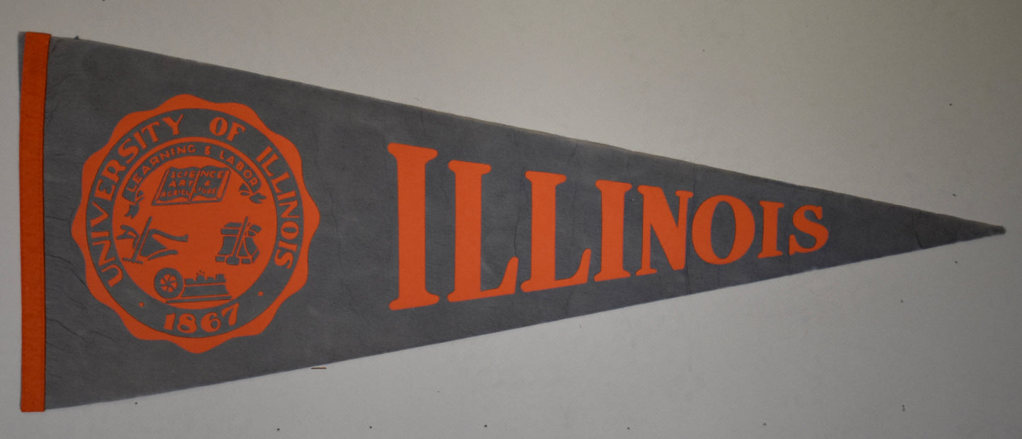 Vintage 1960's University of Illinois 12x30 Felt Pennant 208638