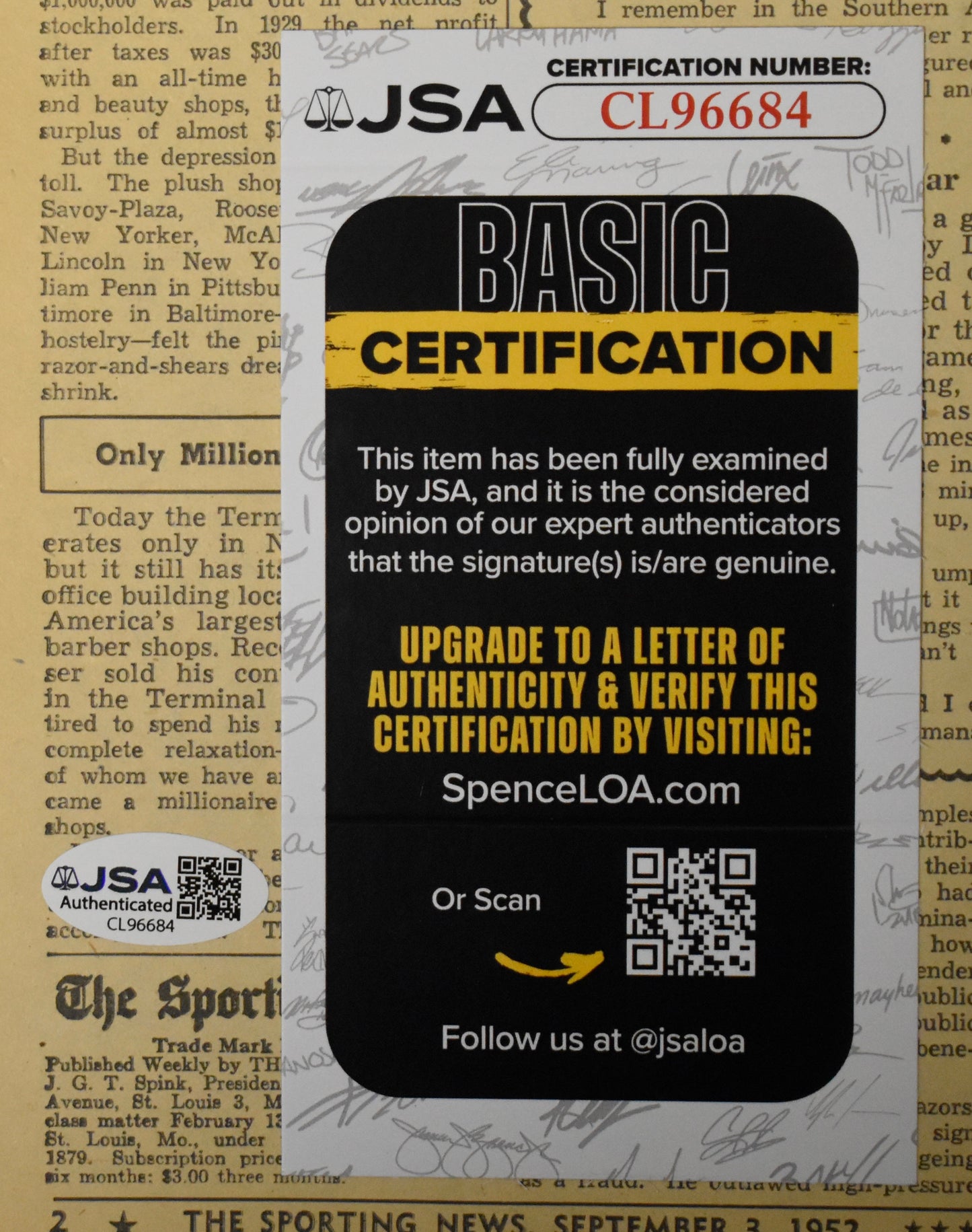 Robin Roberts HOF Signed 1952 The Sporting News Phillies JSA BA207990