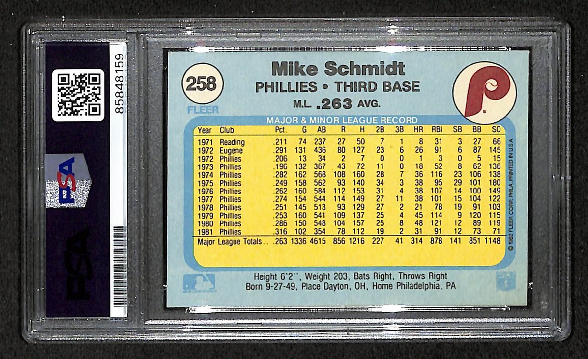 Mike Schmidt 1982 Fleer Card #258 Phillies HOF Signed/Autographed PSA/DNA 209360