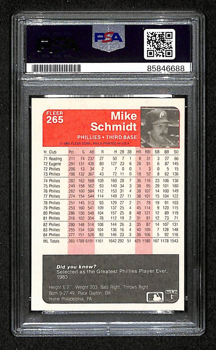 Mike Schmidt 1985 Fleer Card #265 Phillies HOF Signed/Autographed PSA/DNA 209361