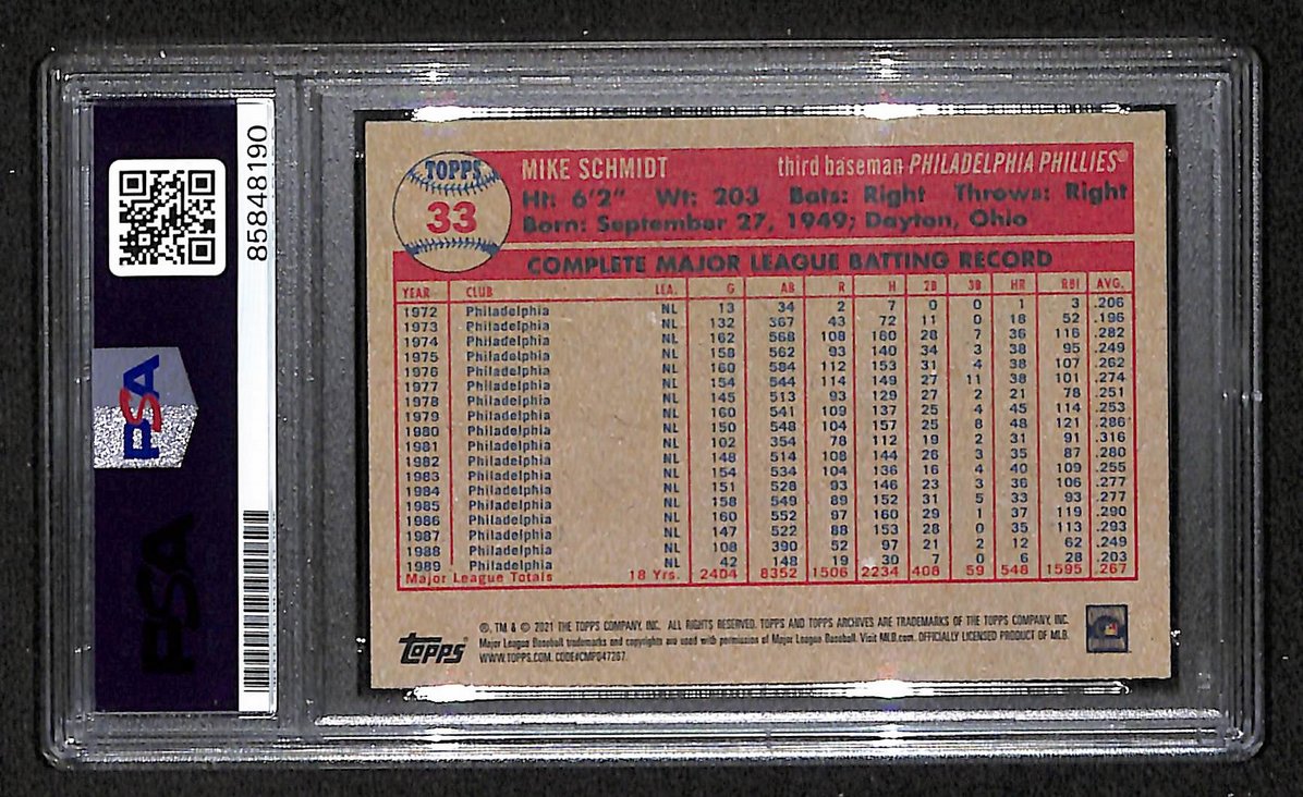 Mike Schmidt 2021 Topps Archives Card #33 Phillies HOF Signed PSA/DNA 10 209367