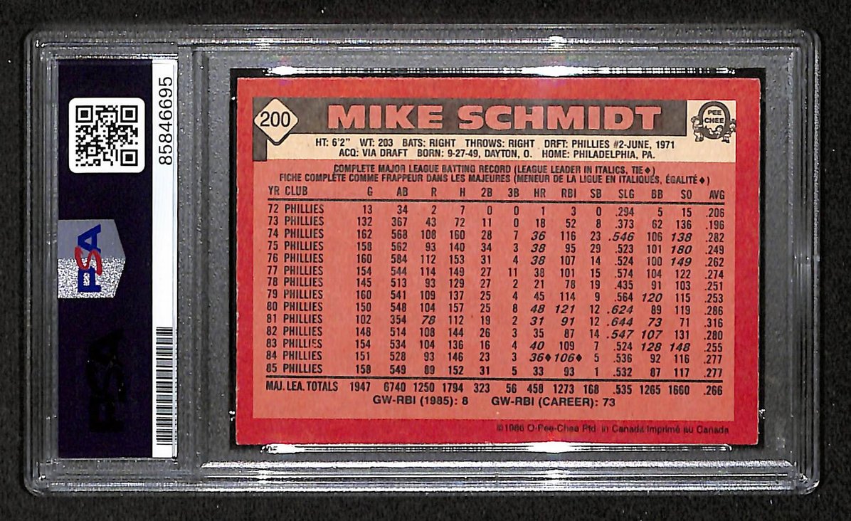 Mike Schmidt 1986 O-Pee-Chee OPC Card #200 Phillies HOF Signed PSA/DNA 209379