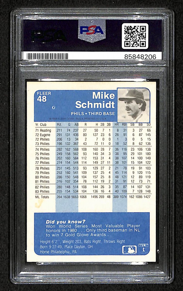 Mike Schmidt 1984 Fleer Card #48 Phillies HOF Signed PSA/DNA Auto GEM 10 209355